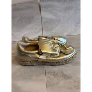 J/Slides Women’s Reese Platform Espadrille Platino Leather Gold Shoes Size 8
